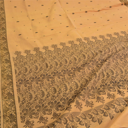 Sanskriti Vintage Beige Indian Sarees Pure Silk Woven Premium Sari Craft Fabric