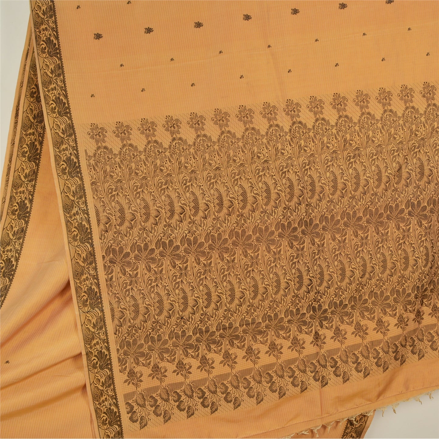 Sanskriti Vintage Beige Indian Sarees Pure Silk Woven Premium Sari Craft Fabric