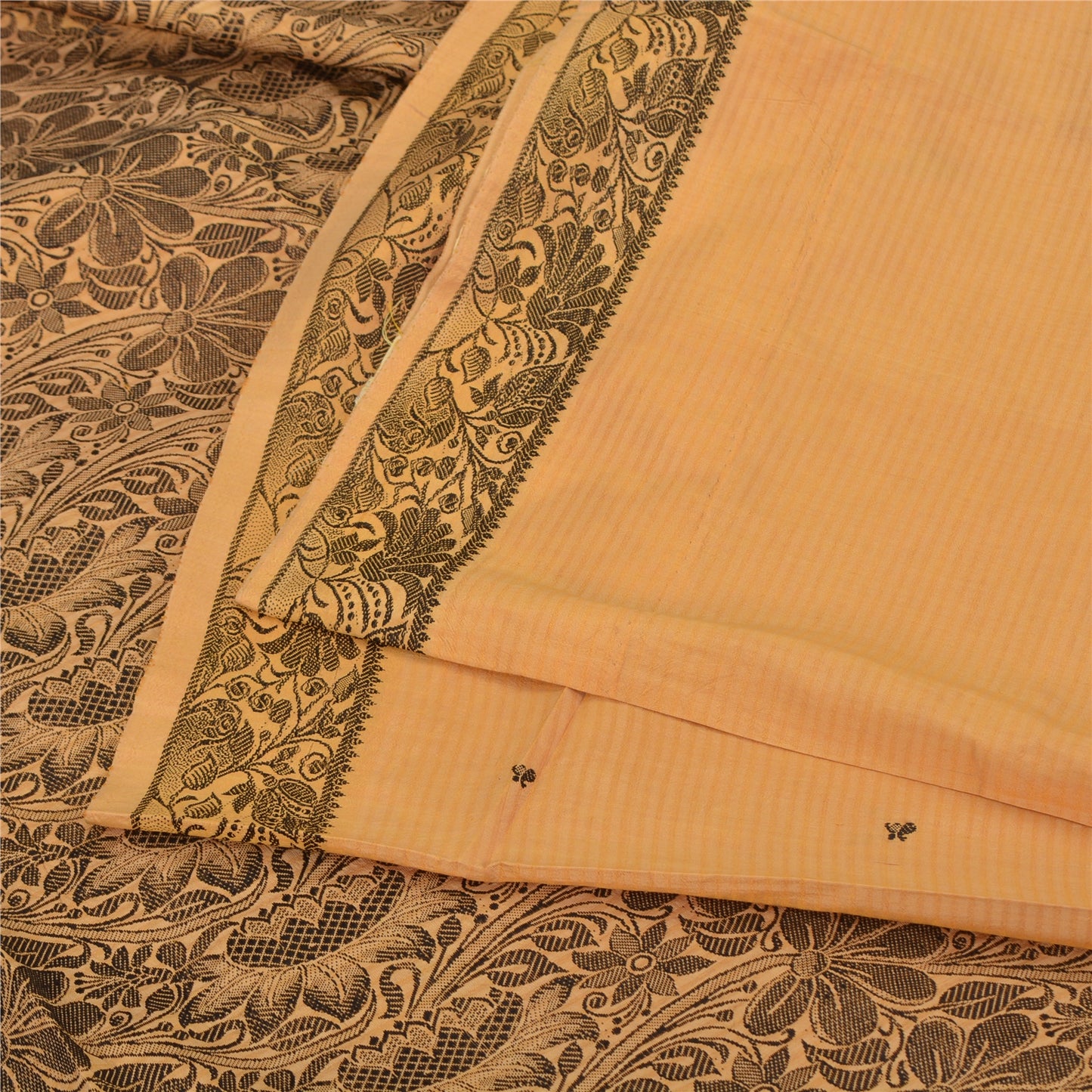 Sanskriti Vintage Beige Indian Sarees Pure Silk Woven Premium Sari Craft Fabric