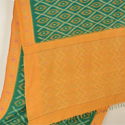 Sanskriti Vintage Yellow/Green Sarees Pure Cotton Woven Ikat Premium Sari Fabric