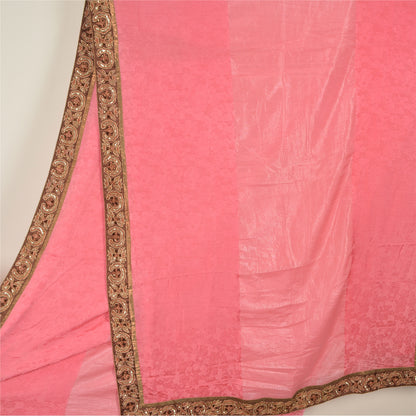 Sanskriti Vintage Pink Sarees Pure Silk Embroidered Woven Premium Sari Fabric