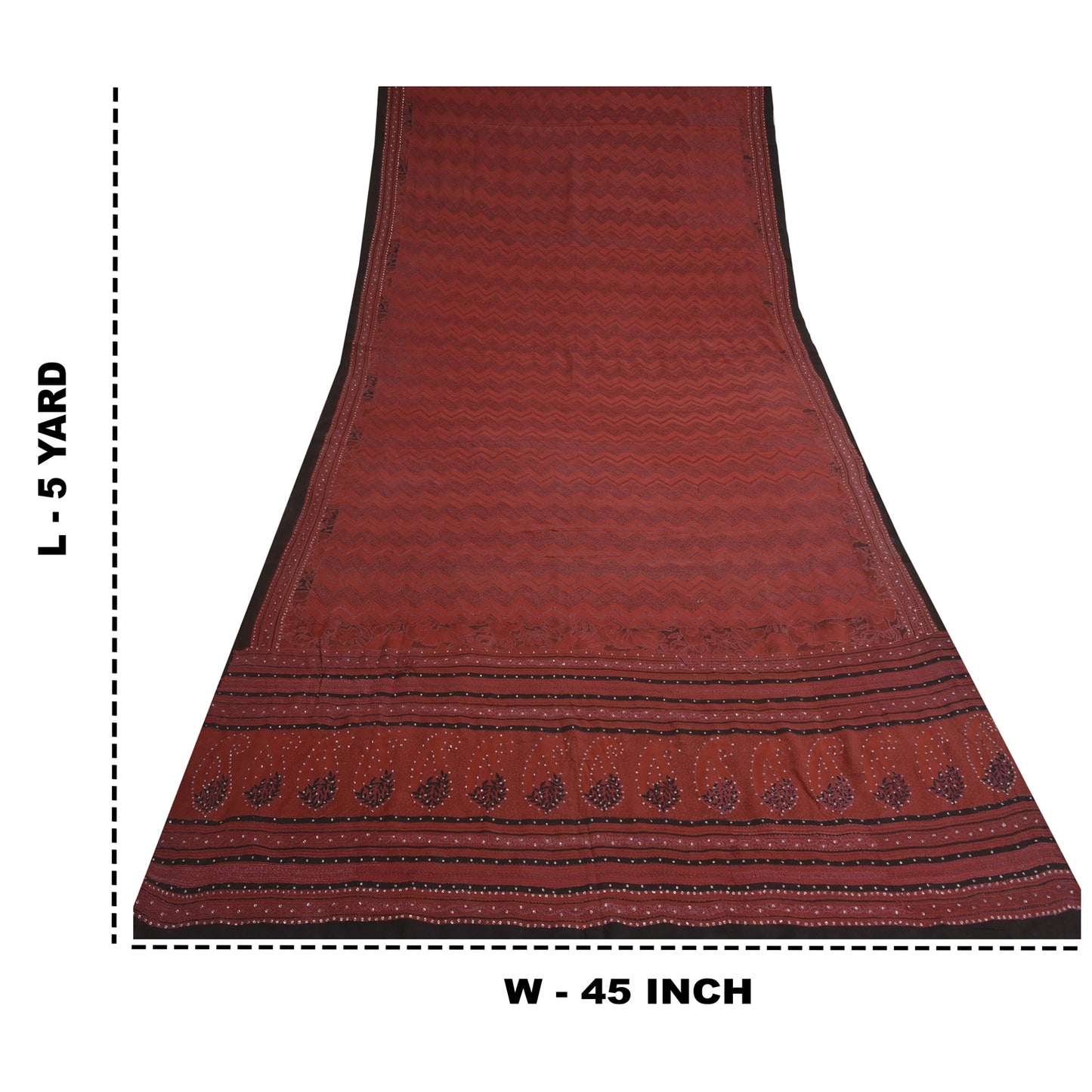 Sanskriti Vintage Dark Red Sarees Pure Crepe Silk Hand Beaded Kantha Sari Fabric