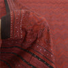 Sanskriti Vintage Dark Red Sarees Pure Crepe Silk Hand Beaded Kantha Sari Fabric