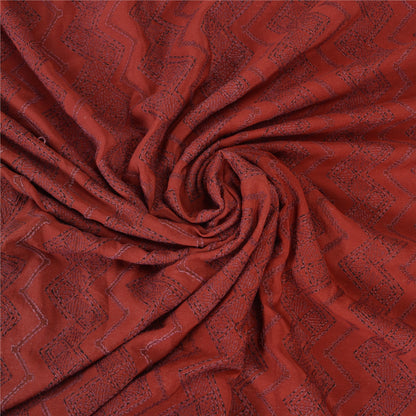 Sanskriti Vintage Dark Red Sarees Pure Crepe Silk Hand Beaded Kantha Sari Fabric