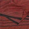 Sanskriti Vintage Dark Red Sarees Pure Crepe Silk Hand Beaded Kantha Sari Fabric