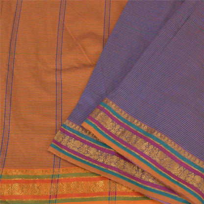 Sanskriti Vintage Saffron/Blue Sarees Blend Silk Woven Ilkal Premium Sari Fabric