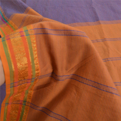 Sanskriti Vintage Saffron/Blue Sarees Blend Silk Woven Ilkal Premium Sari Fabric