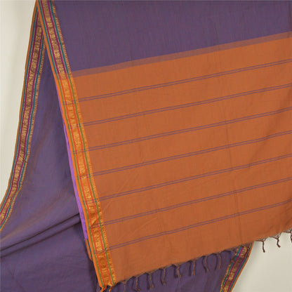 Sanskriti Vintage Saffron/Blue Sarees Blend Silk Woven Ilkal Premium Sari Fabric