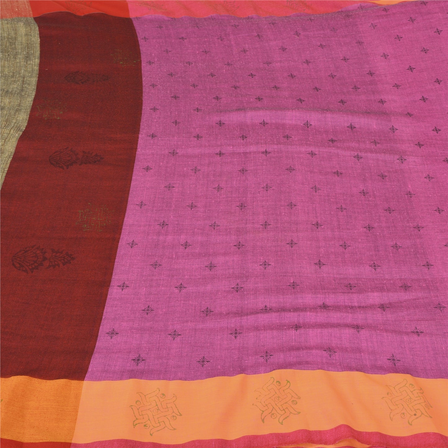 Sanskriti Vintage Indian Sarees Handloom Cotton Woven Block Printed Sari Fabric