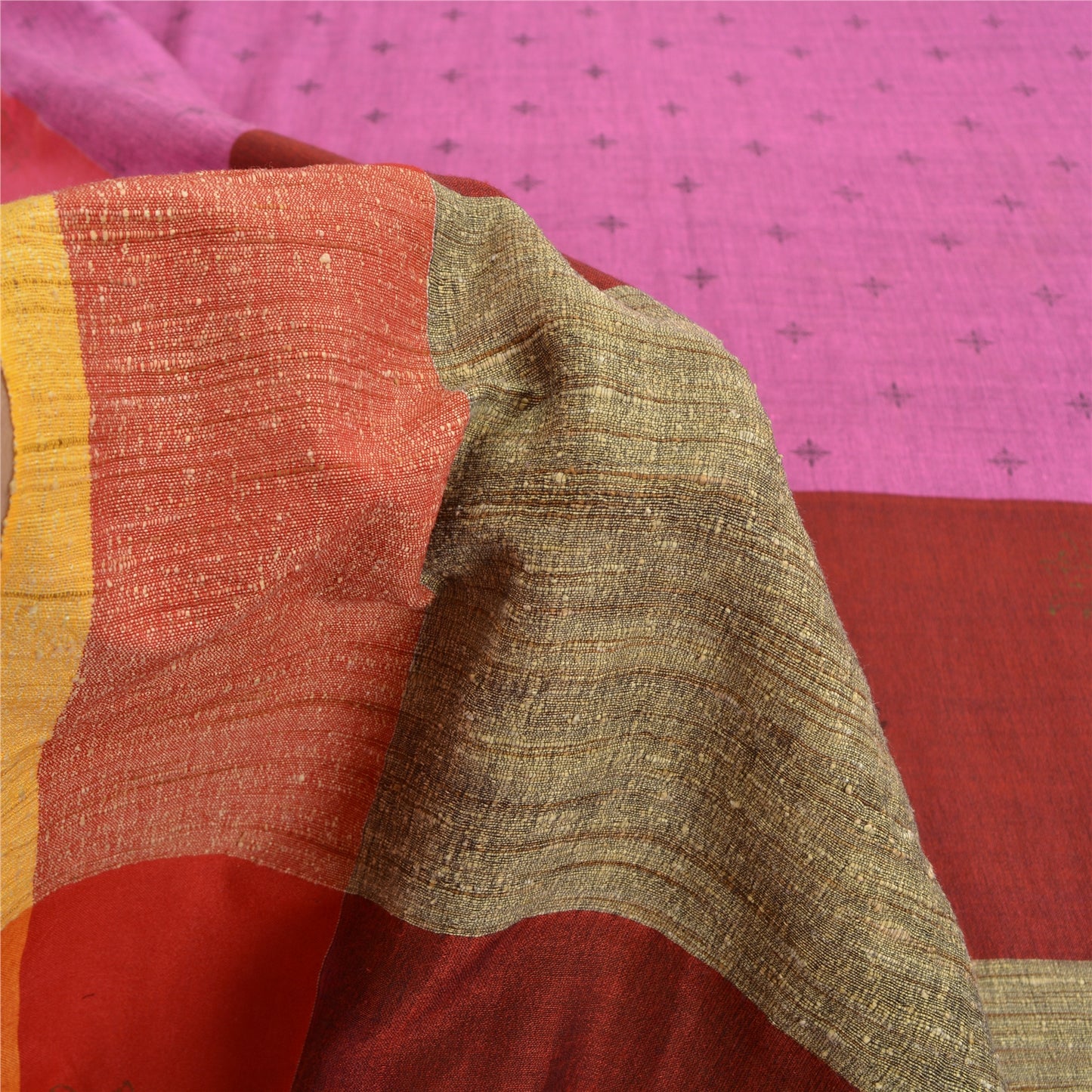 Sanskriti Vintage Indian Sarees Handloom Cotton Woven Block Printed Sari Fabric