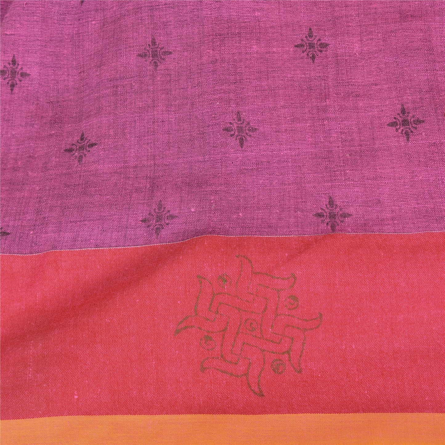 Sanskriti Vintage Indian Sarees Handloom Cotton Woven Block Printed Sari Fabric