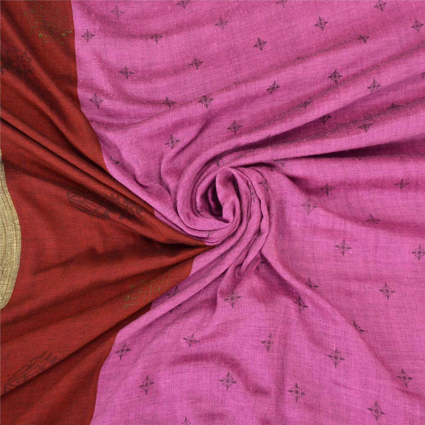 Sanskriti Vintage Indian Sarees Handloom Cotton Woven Block Printed Sari Fabric