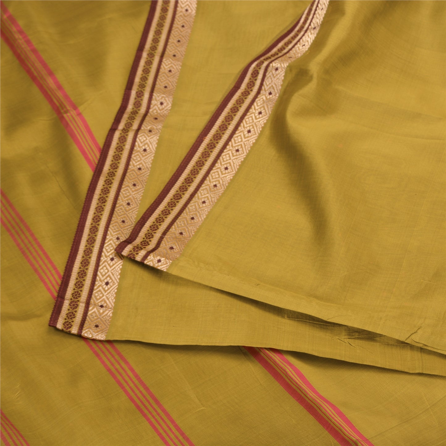 Sanskriti Vintage Green Sarees Pure Silk Woven Zari Sari Craft 5 Yard Fabric