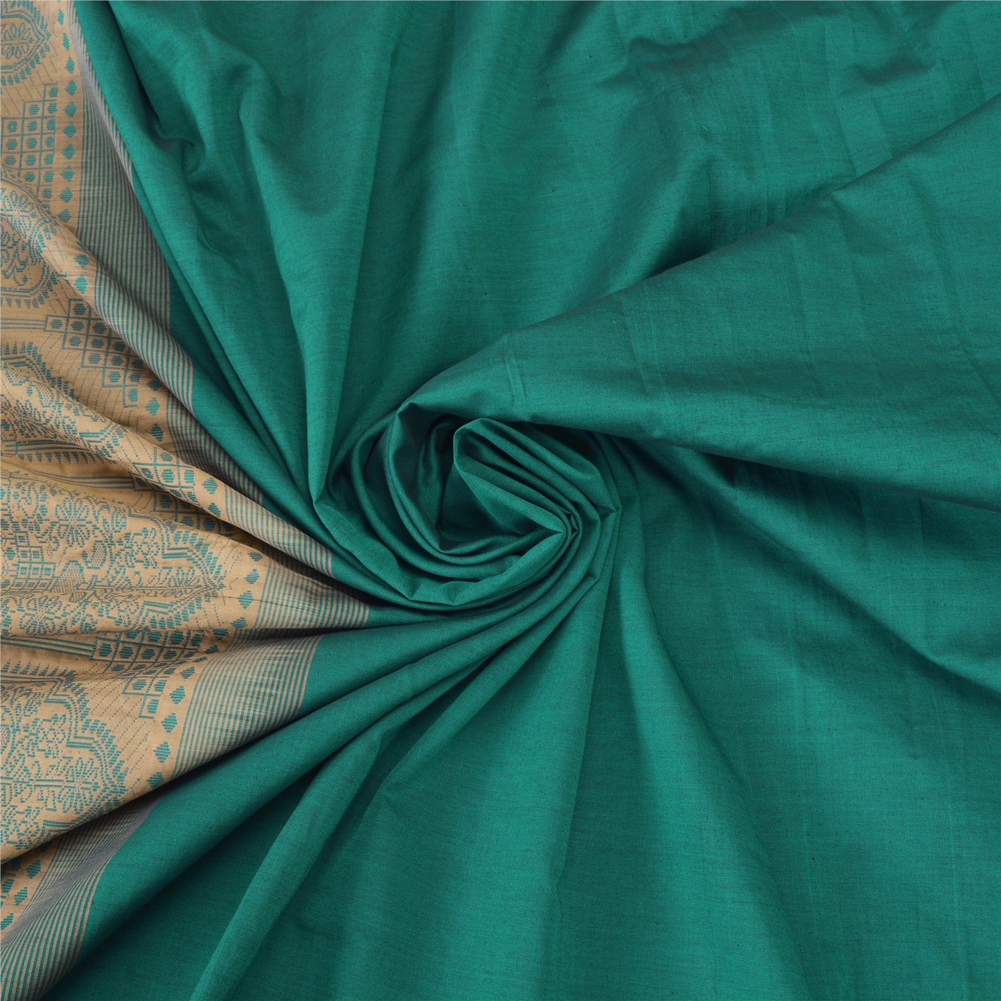 Sanskriti Vintage Green/Beige Sarees Blend Cotton Woven Premium Sari Fabric