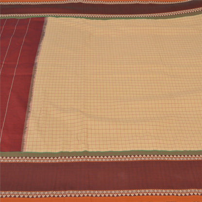 Sanskriti Vintage Cream/Dark Red Sarees Cotton Woven Bomkai Premium Sari Fabric