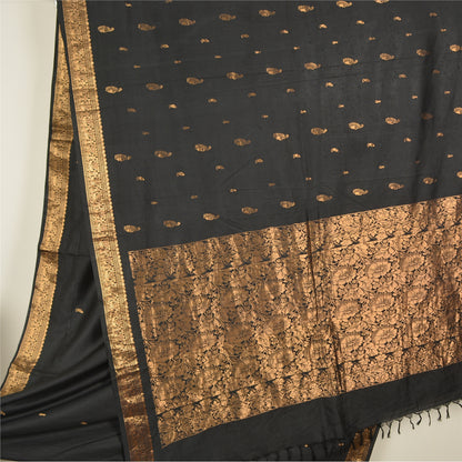 Sanskriti Vintage Black Sarees Pure Silk Woven Brocade/Banarasi Zari Sari Fabric