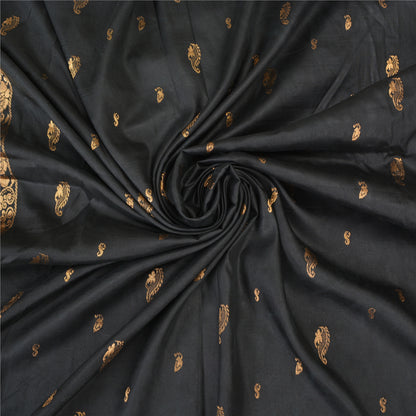 Sanskriti Vintage Black Sarees Pure Silk Woven Brocade/Banarasi Zari Sari Fabric