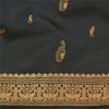 Sanskriti Vintage Black Sarees Pure Silk Woven Brocade/Banarasi Zari Sari Fabric