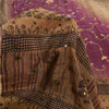 Sanskriti Vintage Brown/Purple Sarees Pure Crepe Silk Hand Beaded Sari Fabric