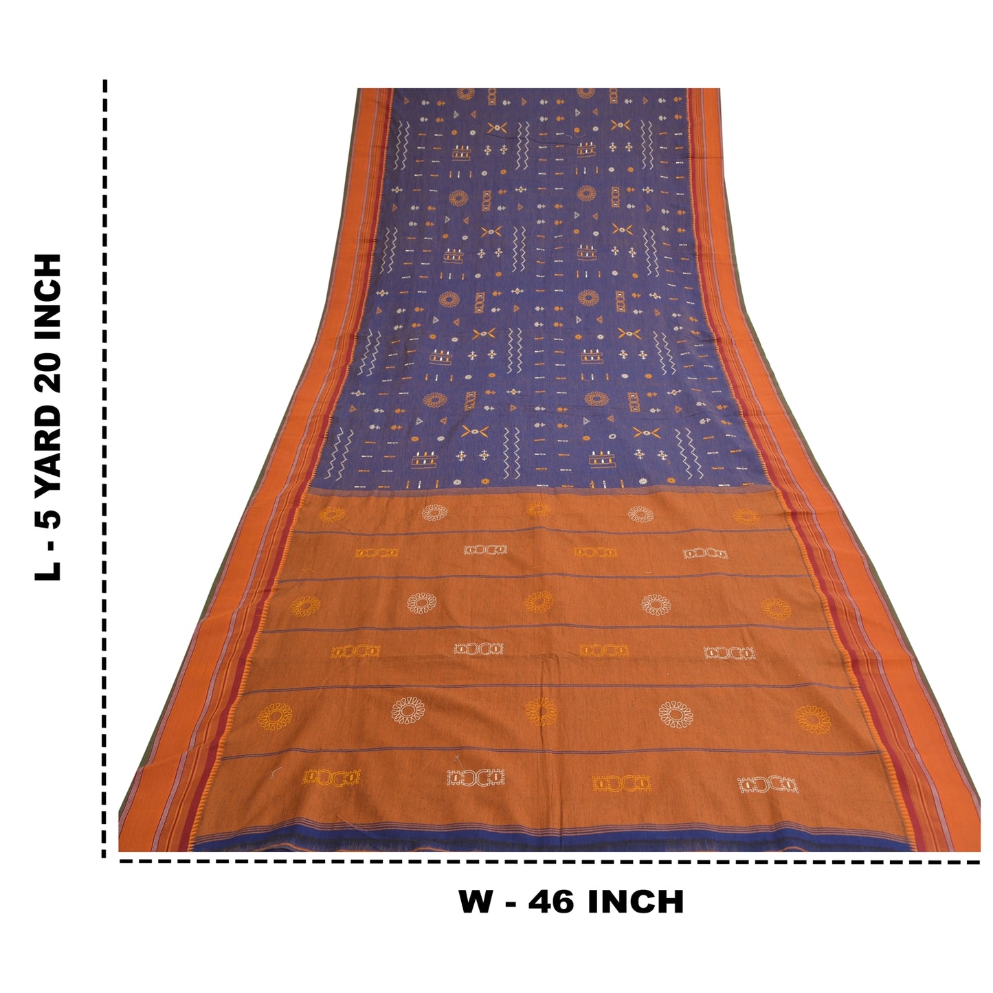 Sanskriti Vintage Blue/Saffron Sarees Blend Silk Embroidered Premium Sari Fabric