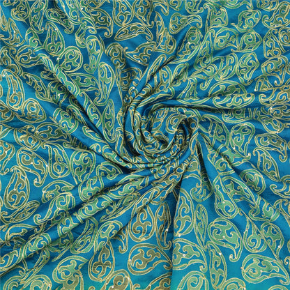 Sanskriti Vintage Blue/Green Sarees Pure Silk Hand Beaded Premium Sari Fabric