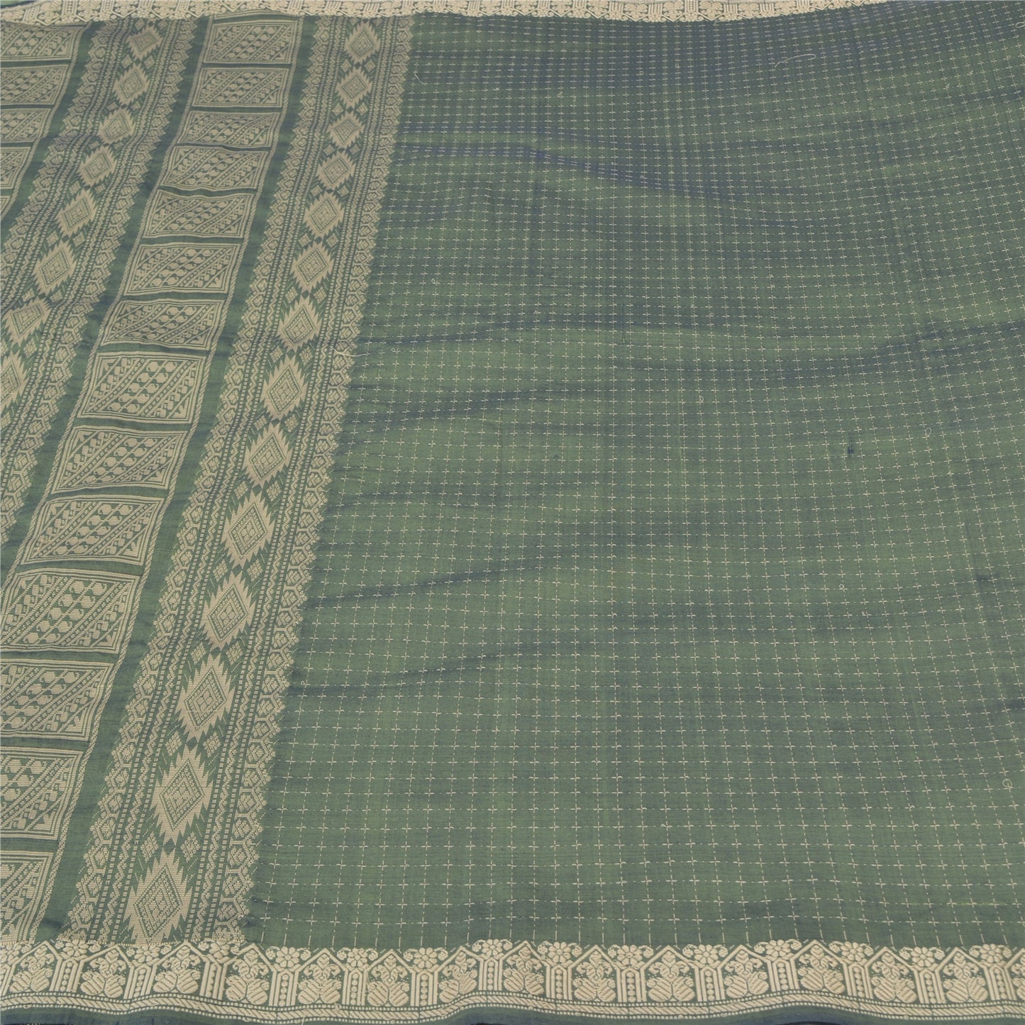 Sanskriti Vintage Green Indian Sarees Blend Silk Woven Premium Sari Craft Fabric