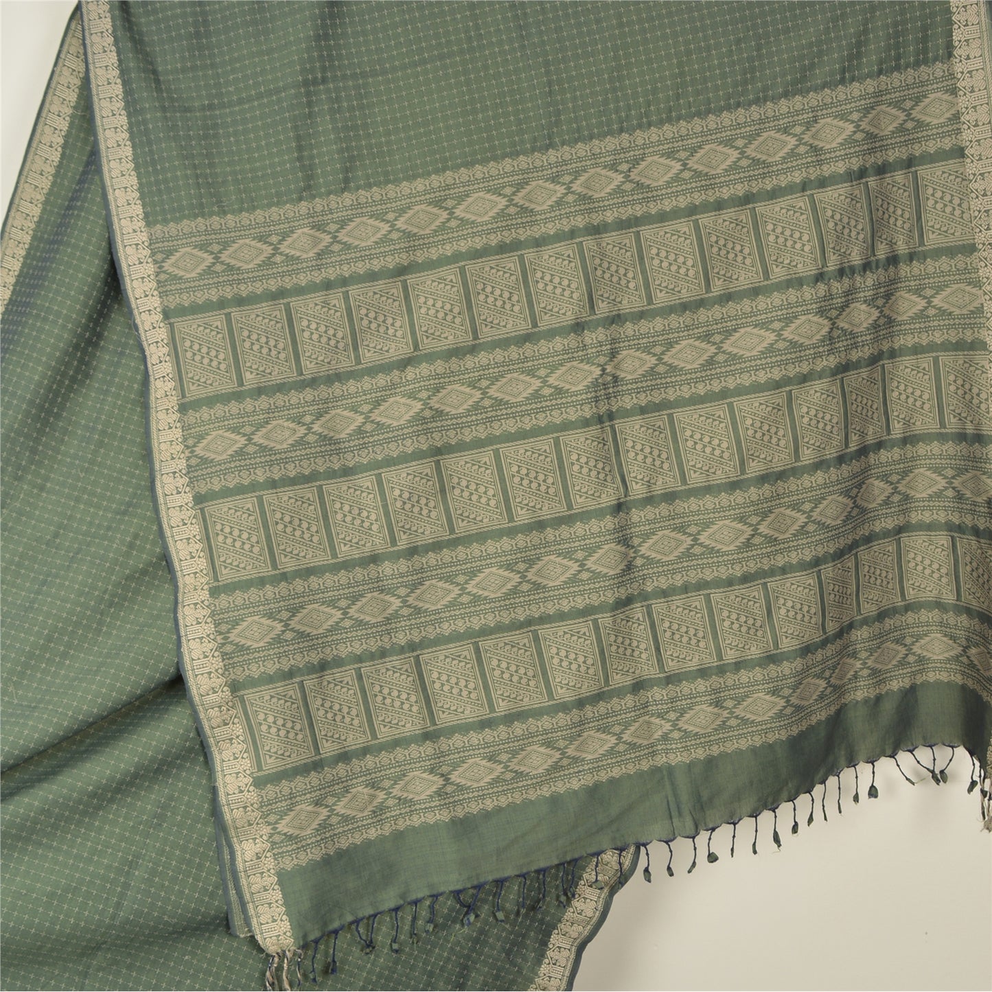 Sanskriti Vintage Green Indian Sarees Blend Silk Woven Premium Sari Craft Fabric