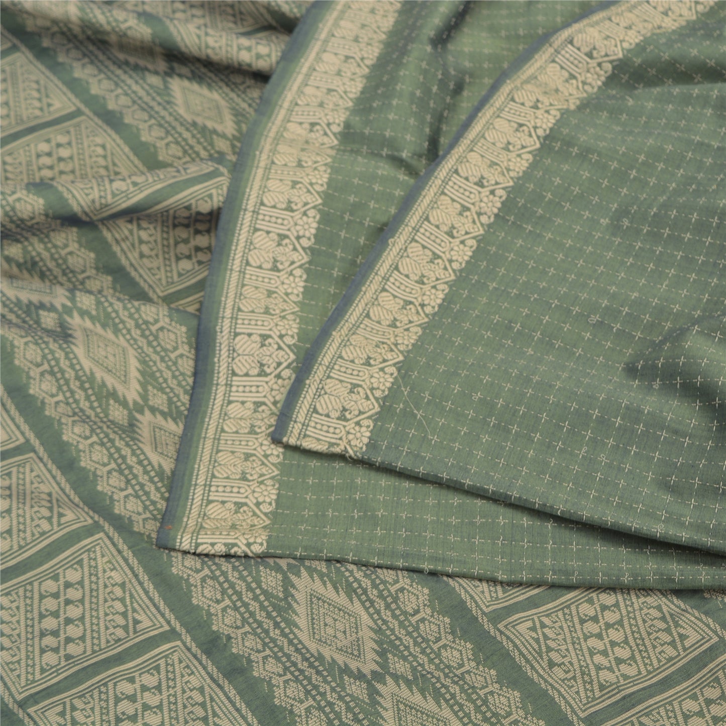 Sanskriti Vintage Green Indian Sarees Blend Silk Woven Premium Sari Craft Fabric