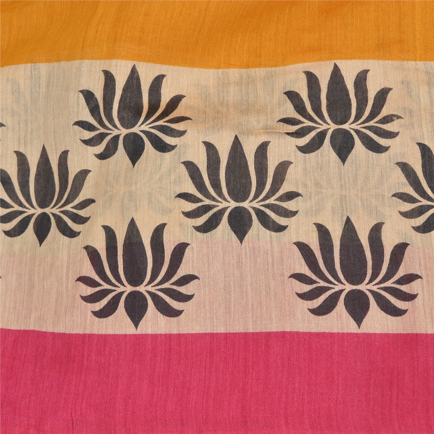 Sanskriti Vintage Pink/Saffron Sarees Pure Silk Printed Sari Craft Fabric