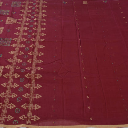 Sanskriti Vintage Dark Red Sarees Pure Cotton Premium Hand-Woven Fabric 5yd Sari