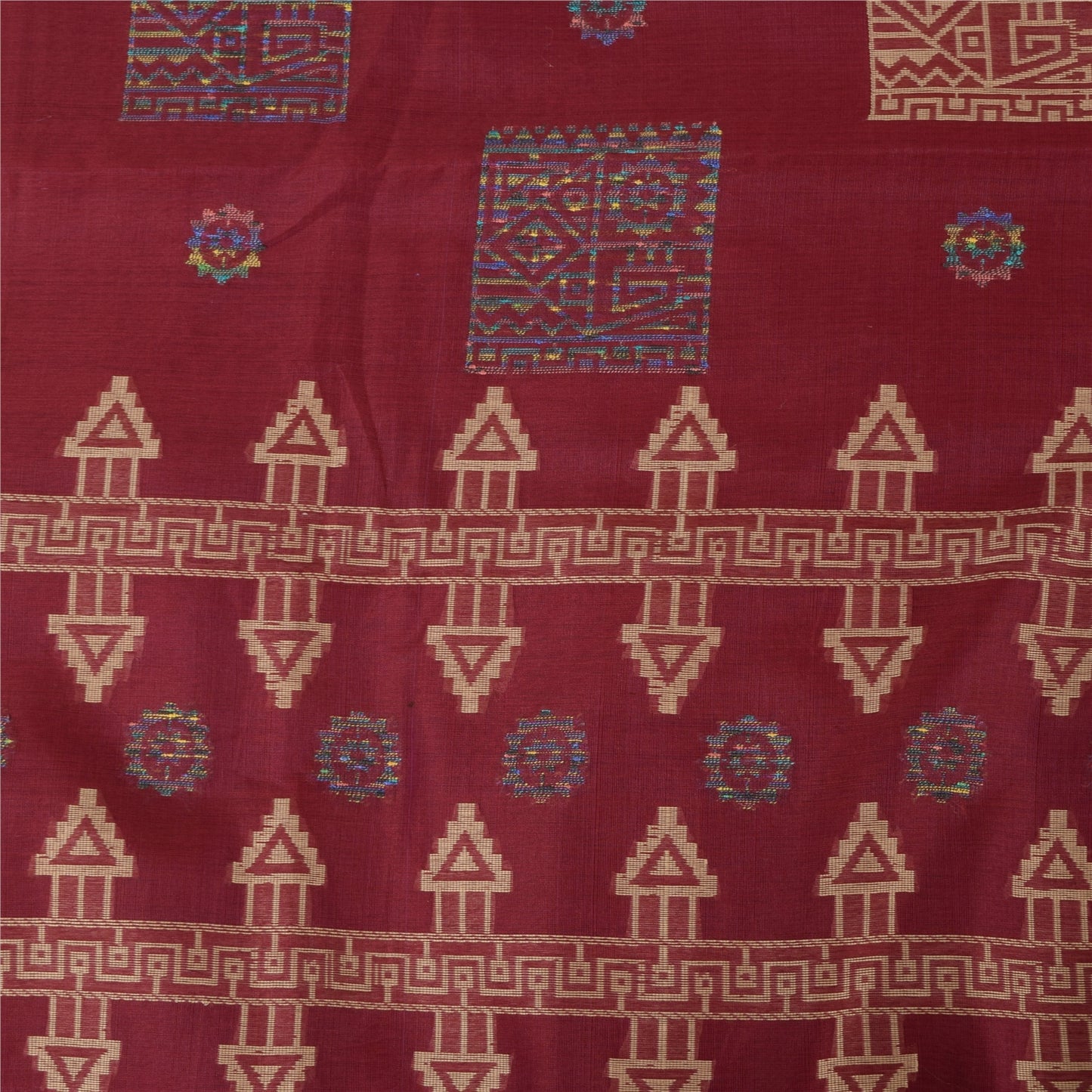 Sanskriti Vintage Dark Red Sarees Pure Cotton Premium Hand-Woven Fabric 5yd Sari