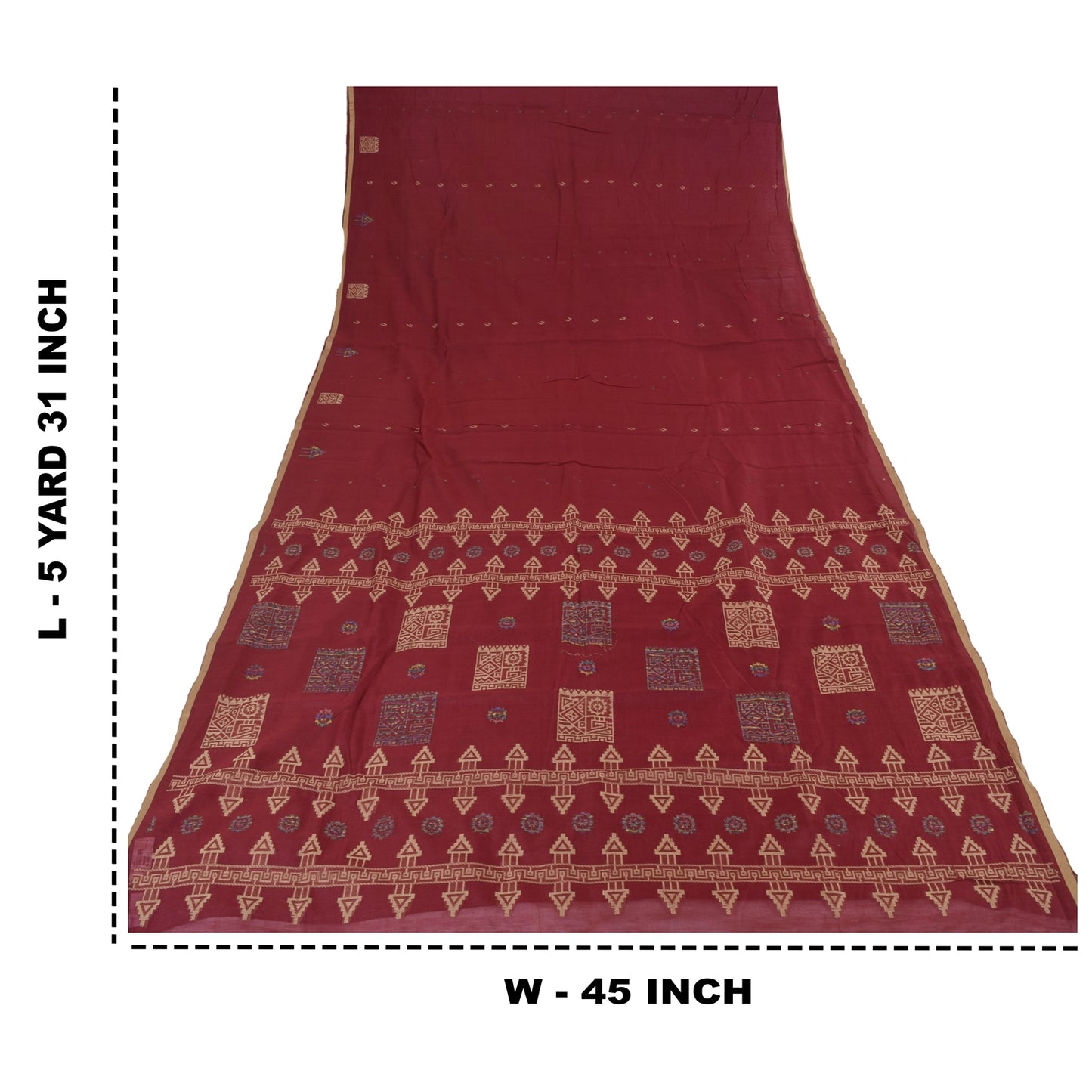 Sanskriti Vintage Dark Red Sarees Pure Cotton Premium Hand-Woven Fabric 5yd Sari