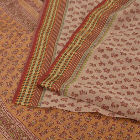 Sanskriti Vintage Multicolor Sarees Cotton Silk Block Printed Woven Sari Fabric