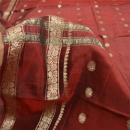 Sanskriti Vintage Dark Red Sarees Pure Silk Woven Brocade/Banarasi Sari Fabric