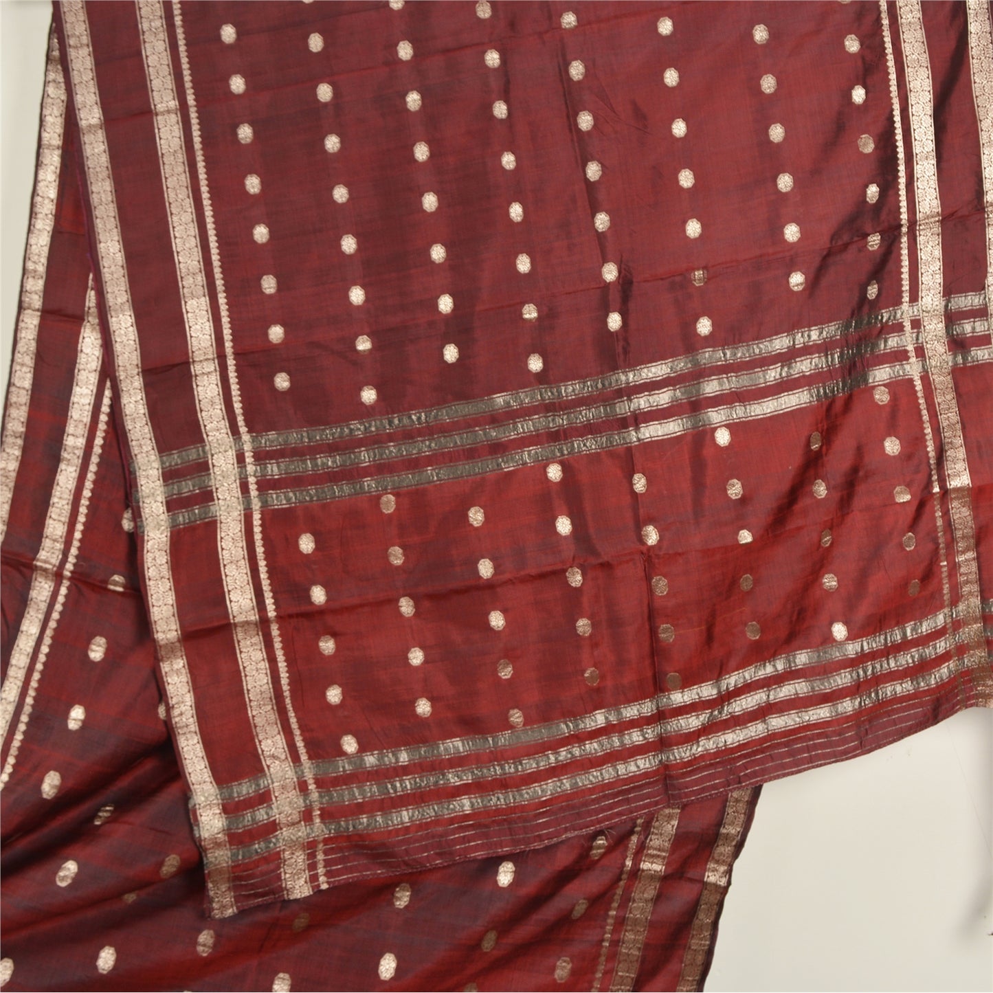 Sanskriti Vintage Dark Red Sarees Pure Silk Woven Brocade/Banarasi Sari Fabric