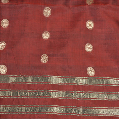 Sanskriti Vintage Dark Red Sarees Pure Silk Woven Brocade/Banarasi Sari Fabric