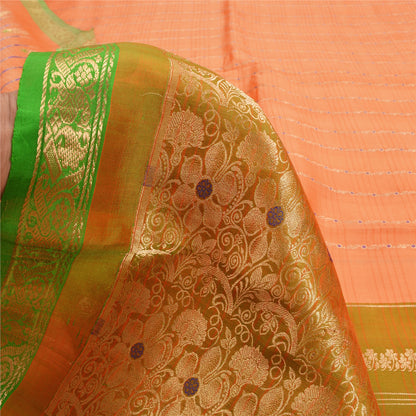 Sanskriti Vintage Orange/Green Sarees Pure Silk Woven Brocade Sari Fabric