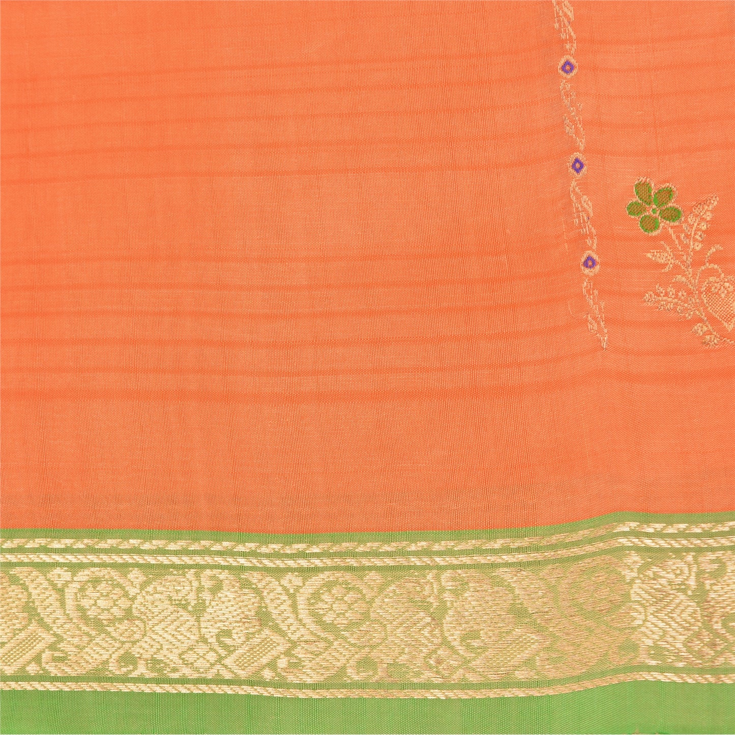 Sanskriti Vintage Orange/Green Sarees Pure Silk Woven Brocade Sari Fabric