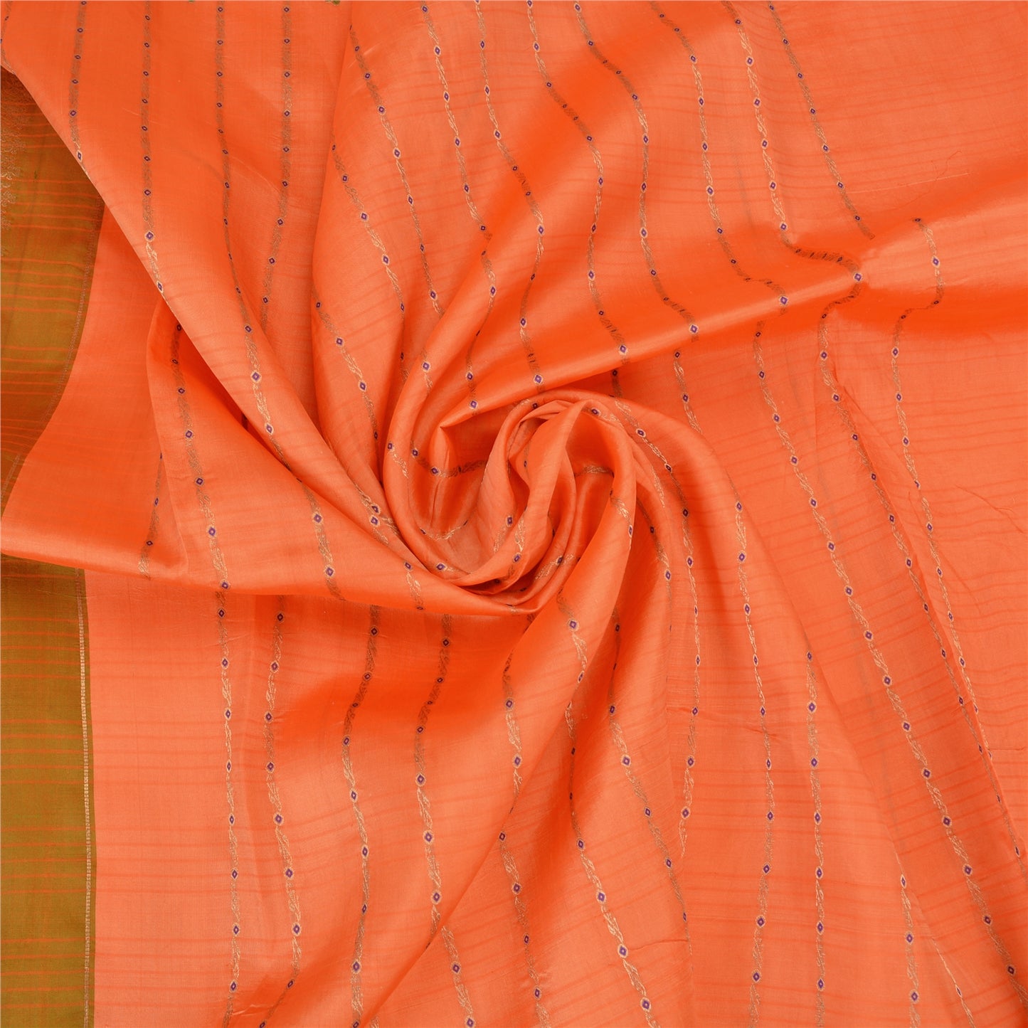 Sanskriti Vintage Orange/Green Sarees Pure Silk Woven Brocade Sari Fabric