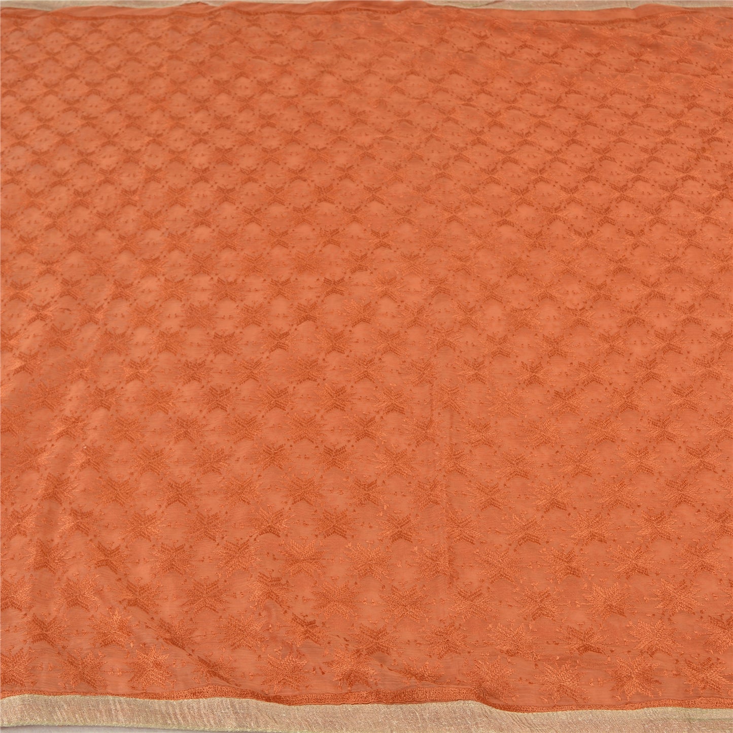 Sanskriti Vintage Orange Sarees Chiffon Embroidered Bagh Phulkari Sari Fabric