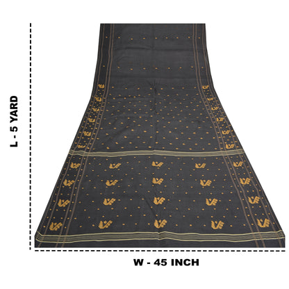 Sanskriti Vintage Black Indian Sarees Pure Cotton Hand-Woven Tant Sari Fabric