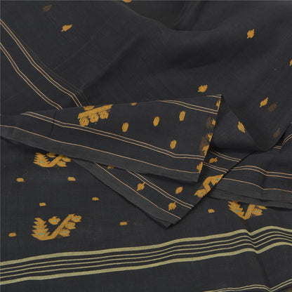 Sanskriti Vintage Black Indian Sarees Pure Cotton Hand-Woven Tant Sari Fabric