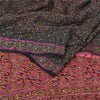 Sanskriti Vintage Sarees Black/Pink Hand Beaded Pure Silk Sari 5yd Craft Fabric