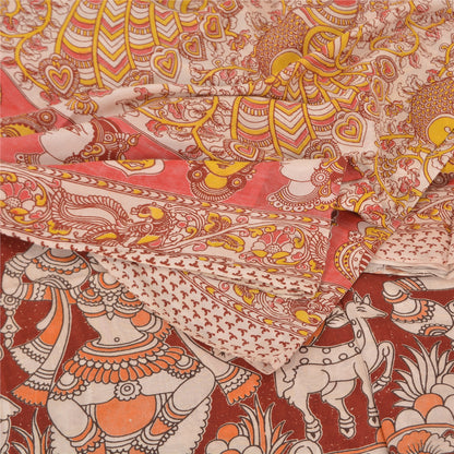 Sanskriti Vintage Sarees Ivory Pattachitra Women Peacock Pure Cotton Sari Fabric