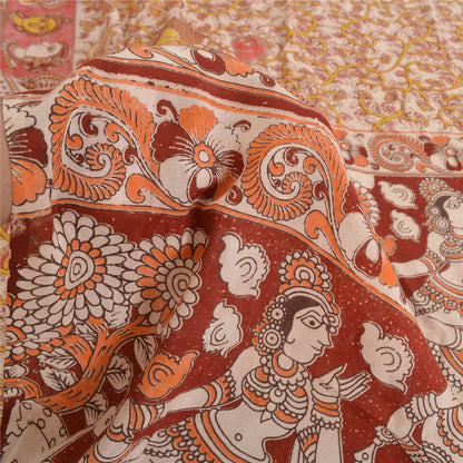 Sanskriti Vintage Sarees Ivory Pattachitra Women Peacock Pure Cotton Sari Fabric