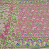 Sanskriti Vintage Sarees Pink Peacock Handmade Kalamkari Pure Cotton Sari Fabric