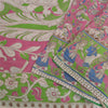 Sanskriti Vintage Sarees Pink Peacock Handmade Kalamkari Pure Cotton Sari Fabric