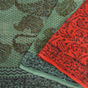 Sanskriti Vintage Sarees Red/Green Handmade Kalamkari Pure Cotton Sari Fabric