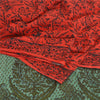 Sanskriti Vintage Sarees Red/Green Handmade Kalamkari Pure Cotton Sari Fabric