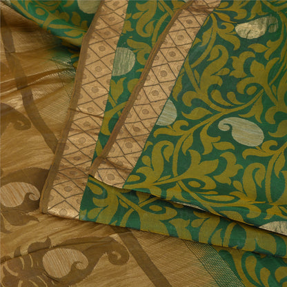 Sanskriti Vintage Sarees Indian Green Hand Woven Pure Silk Sari 5yd Craft Fabric